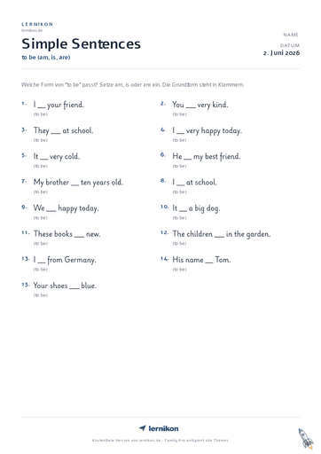 Beispiel: Simple Sentences Arbeitsblatt