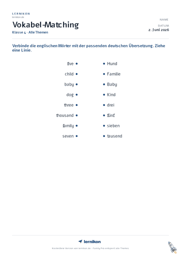 Beispiel: Vokabel-Matching Arbeitsblatt